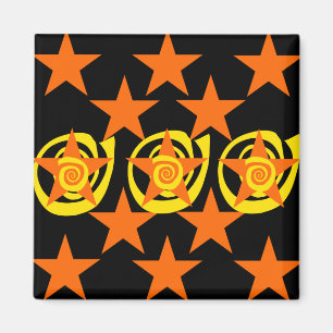 Funky Orange och Black Stars Swirls Mönster Magnet