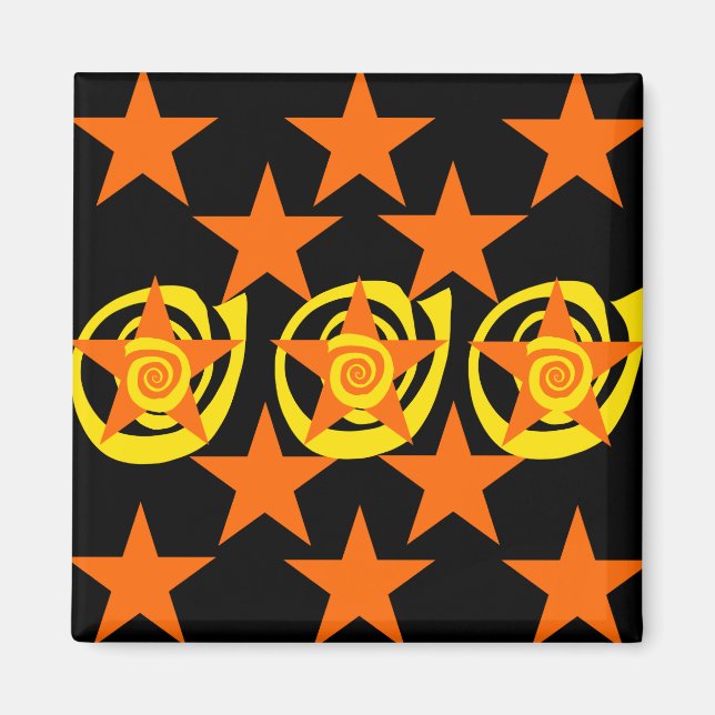 Funky Orange och Black Stars Swirls Mönster Magnet (Framsidan)