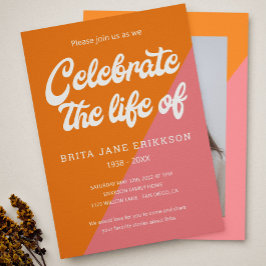 Funky Orange Rosa Retro Firande of Life Photo Inbjudningar