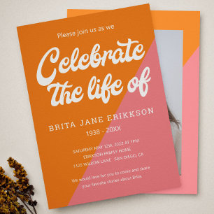 Funky Orange Rosa Retro Firande of Life Photo Inbjudningar