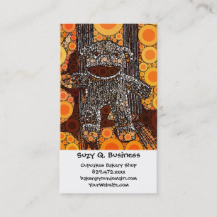 Funky Orange Sock monkey Circles Bubbles Pop Art Visitkort