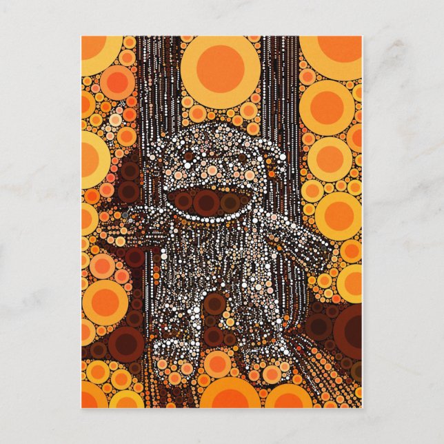Funky Orange Sock monkey Circles Bubbles Pop Art Vykort (Framsida)