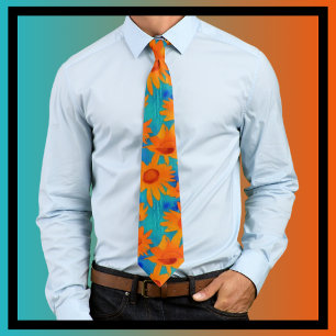 Funky orange solblommor med akvblått slips