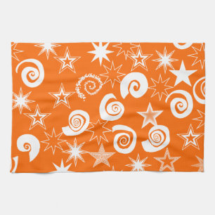 Funky Orange Stars och Swirls Roligt Mönster Gifts Kökshandduk
