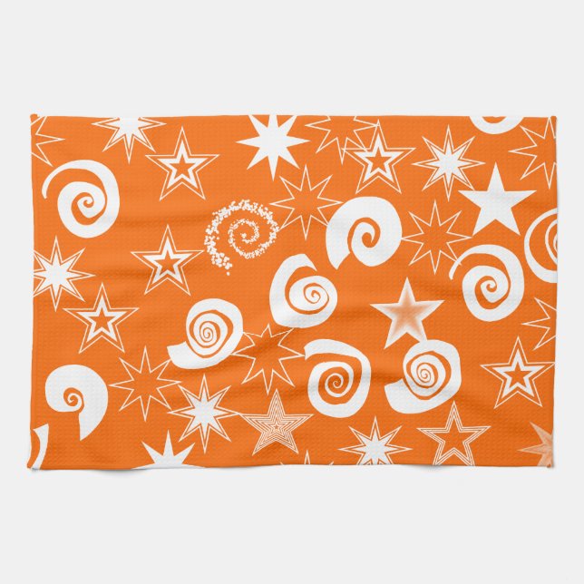Funky Orange Stars och Swirls Roligt Mönster Gifts Kökshandduk (Horisontell)