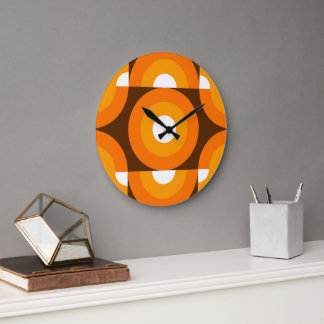 Funky Orangebrun Retro Cirkel Konst Mönster Stor Klocka