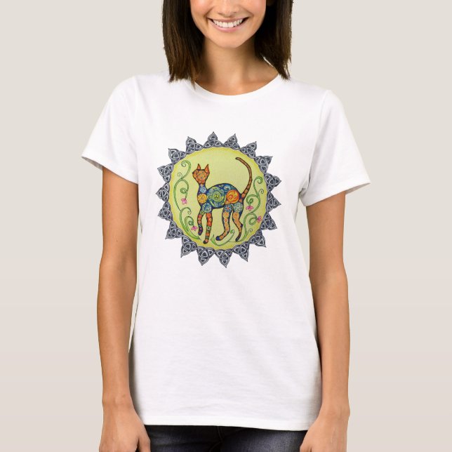 Funky Paisley, Celtic kattMandala Tee Shirt (Framsida)