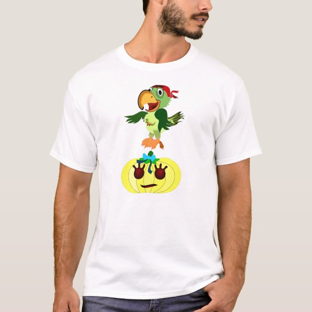 Funky Parrot på Pumpkin Halloween TShirt för honom Tee (Framsida)