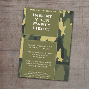Funky Party - Mörk grönt militär kamouflage Inbjudningar