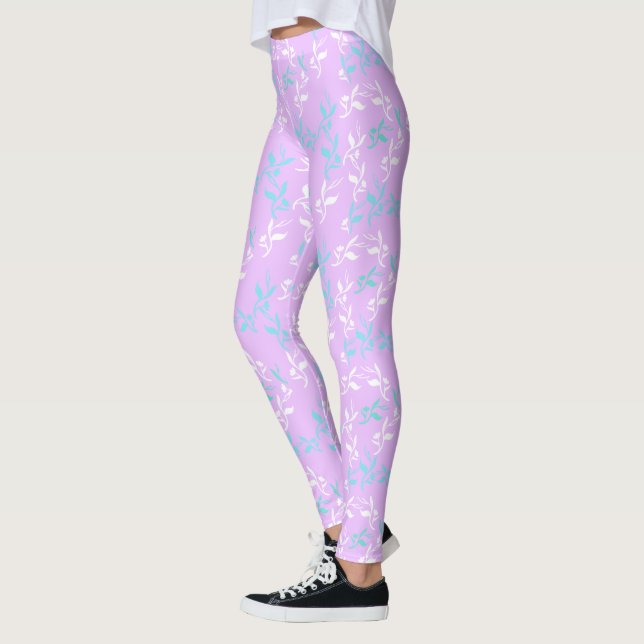 Funky Pastel Färg Löv Mönster Leggings (Vänster)