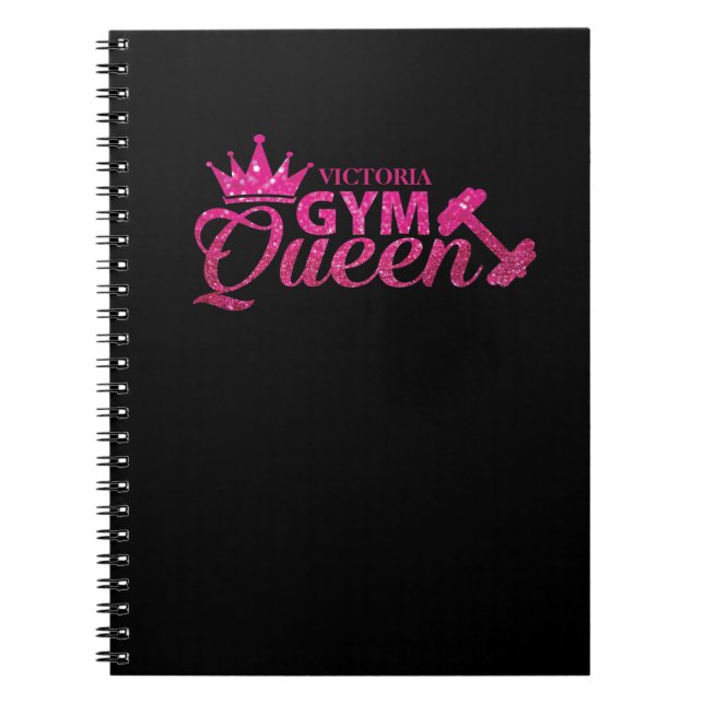 Funky Personlig Shock rosa Faux Glitter Gym Queen Anteckningsbok (Framsidan)