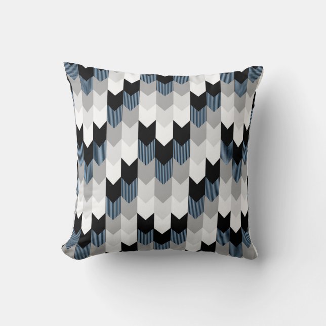 Funky Pil Chevron Rand Black Grått Blue White Kudde (Framsida)
