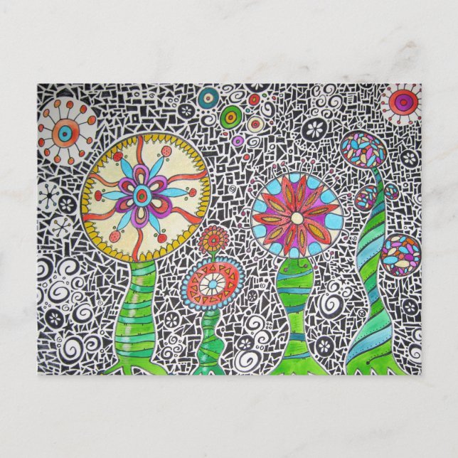 Funky Plants Watercolor Mosaic Vykort (Framsida)