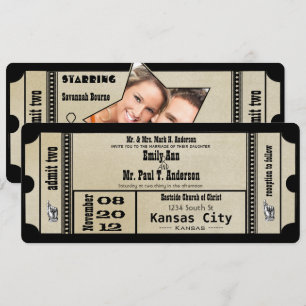Funky Playbill Bröllop Silver Metallic Inbjudan