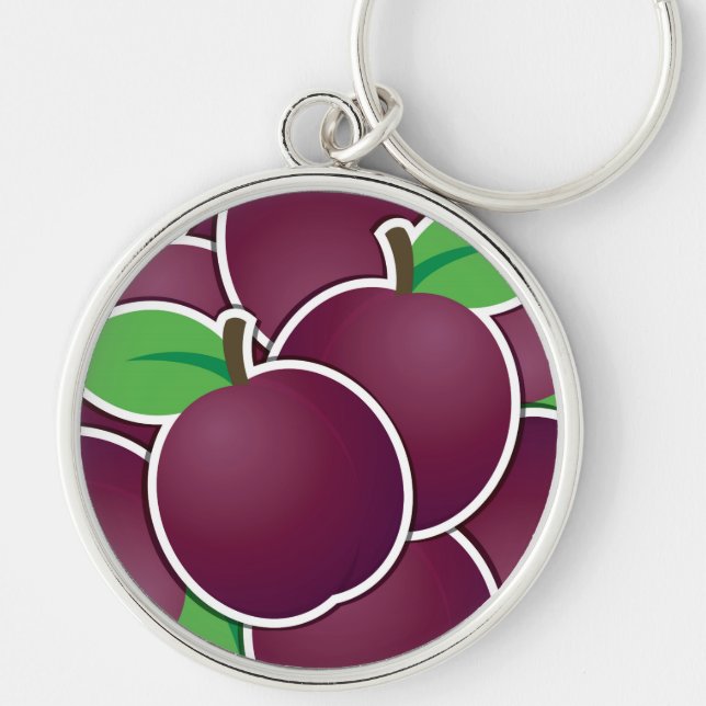 Funky plum rund silverfärgad nyckelring (Framsidan)