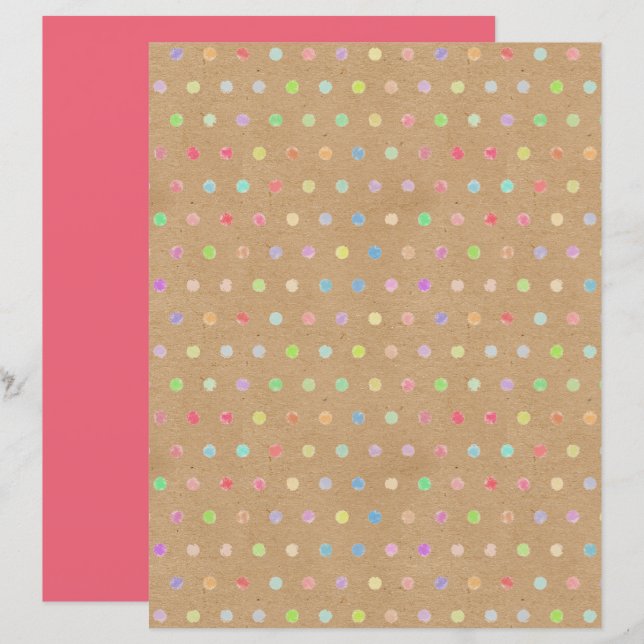 Funky Polkadots Faux Brown Kraft Scrapbook Papper (Fram/baksida)