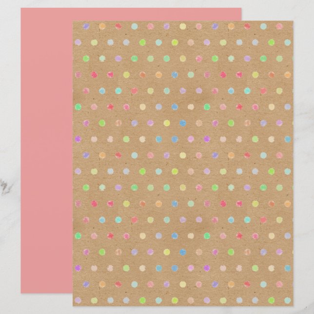 Funky Polkadots Faux Brown Kraft Scrapbook Papper (Fram/baksida)