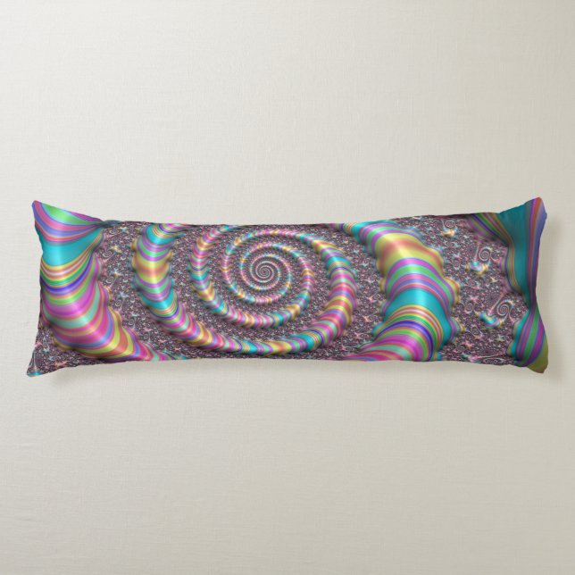 Funky Psychedelic Rainbow Unicorn Fractal Nautilus Kroppskudde (Framsidan)