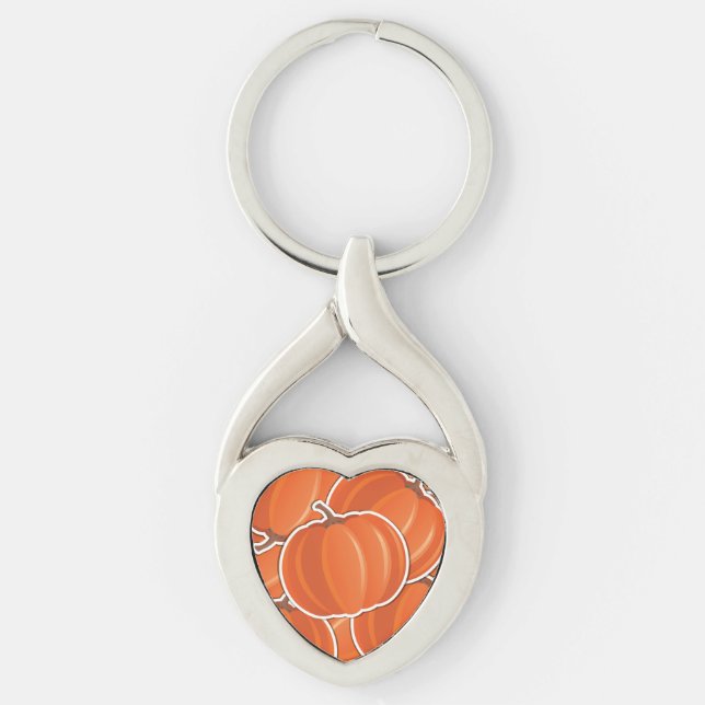 Funky pumpkin twisted heart silverfärgad nyckelring (Framsidan)