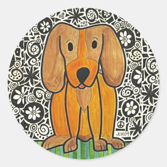 Funky Puppy Runt Klistermärke (Framsida)