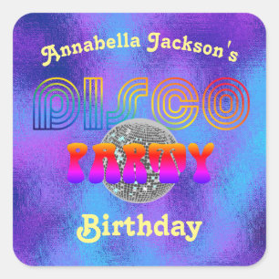 Funky Rainbow Discofest på lila folie Fyrkantigt Klistermärke