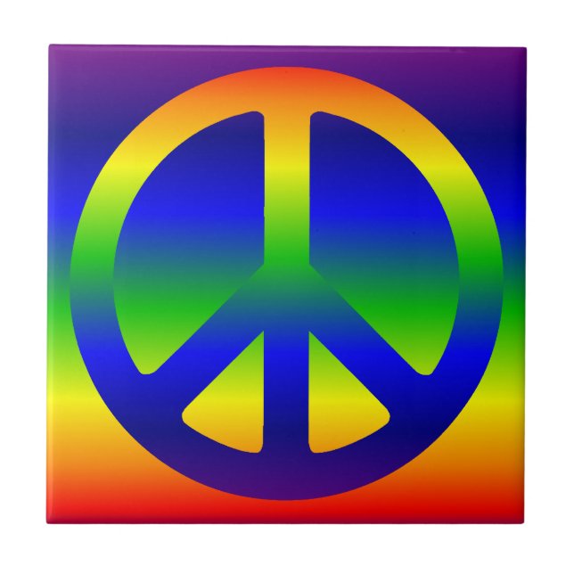 Funky Rainbow Peace Symbol Kakelplatta (Framsidan)