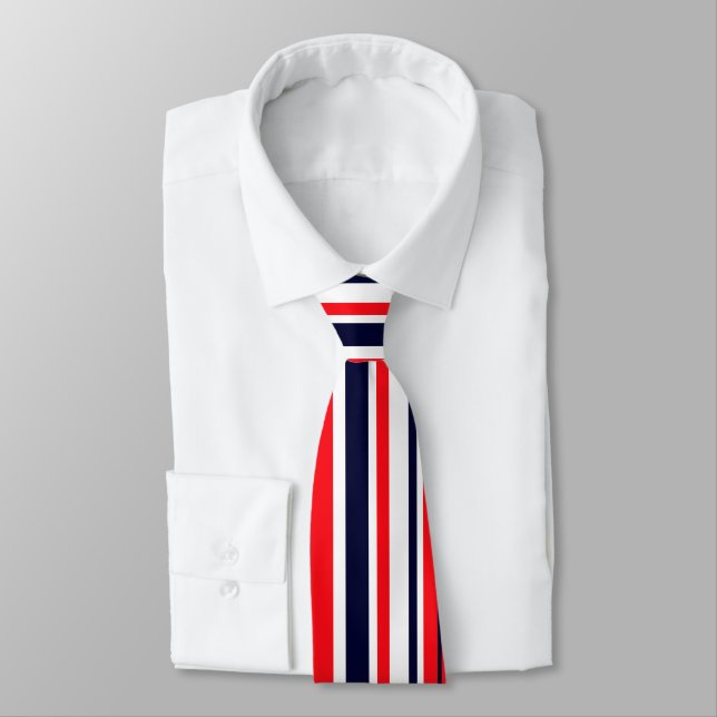 Funky Red Blue White Rand Skriv ut Mönster Tie Slips (Bunden)