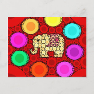 Funky Red Elephant Concentric Circles Mosaic Vykort