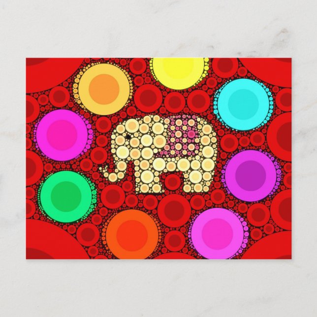 Funky Red Elephant Concentric Circles Mosaic Vykort (Framsida)