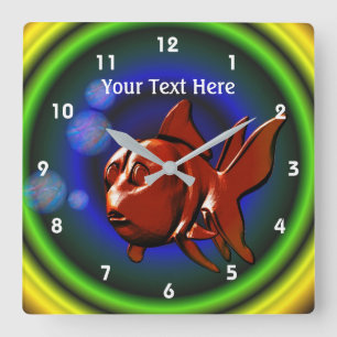 Funky Red Goldfish Animal Art Fyrkantig Klocka