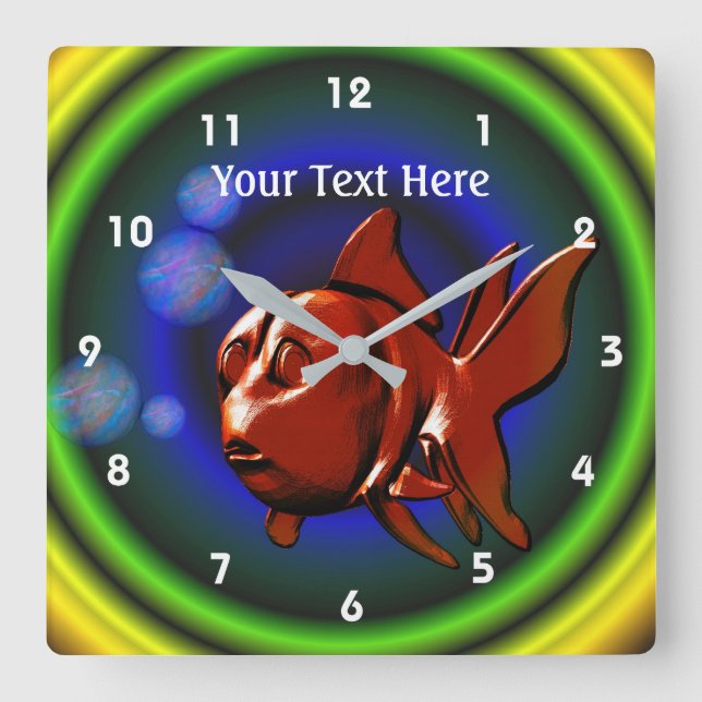 Funky Red Goldfish Animal Art Fyrkantig Klocka (Framsida)
