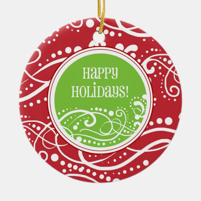Funky Red & Grönt Swirl-julprydnader Julgransprydnad Keramik (Framsidan)
