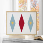 Funky Red Light Blue Gult Stars Argyle Mid Mod Poster<br><div class="desc">Denna moderna,  inspirerade medelårhundrade poster med tre stora diamanter med två stjärnor i mitten,  i en kombination av ljusblå,  röd och gult i färg. Det skulle göra en roligt till dina väggar!</div>