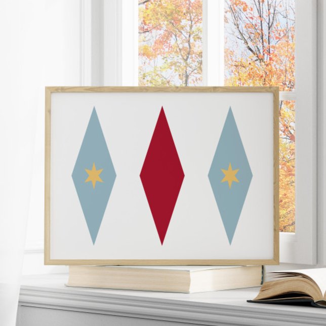 Funky Red Light Blue Gult Stars Argyle Mid Mod Poster (Skapare uppladdad)
