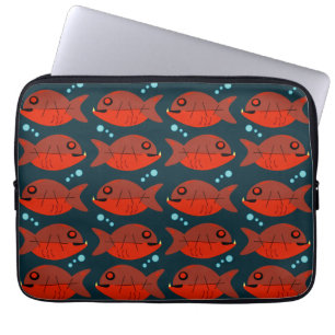 Funky Red Retro Piranha Fish Art Mönster Laptop Fodral