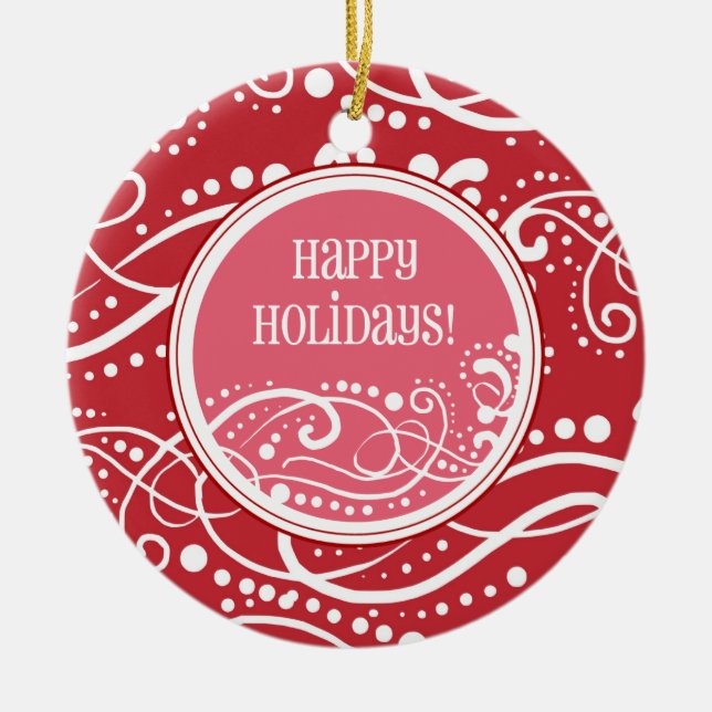 Funky Red & Rosa Swirl julprydnader Julgransprydnad Keramik (Framsidan)