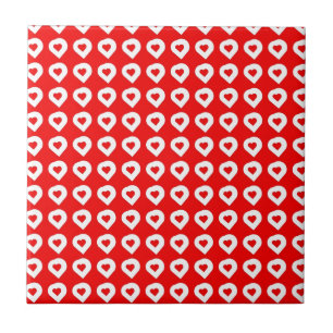 Funky Red & White Hearts Kakelplatta