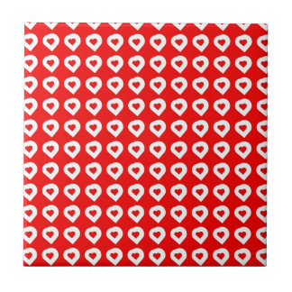 Funky Red & White Hearts Kakelplatta
