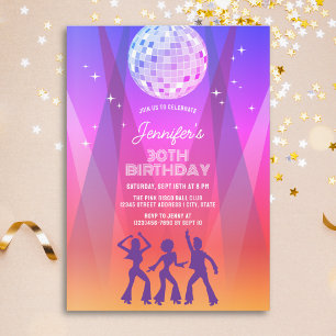 Funky Retro 70-80-tals Disco 30-års Födelsedagsfes Inbjudningar