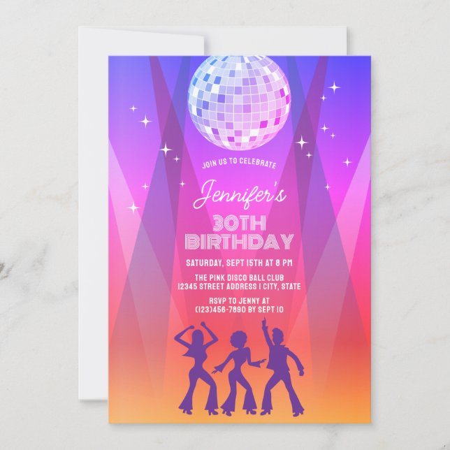 Funky Retro 70-80-tals Disco 30-års Födelsedagsfes Inbjudningar (Framsida)