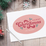 Funky Retro 70-talet Holly Jolly-jul<br><div class="desc">Den här funkyns efterhandsetikett för julklistermärke innehåller ord "holly and jolly" i ett roligt-återbildsteckensnitt.</div>