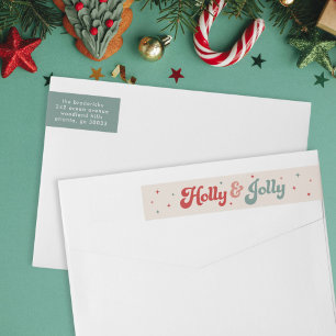 Funky Retro 70-talet Holly Jolly-jul Etikettband