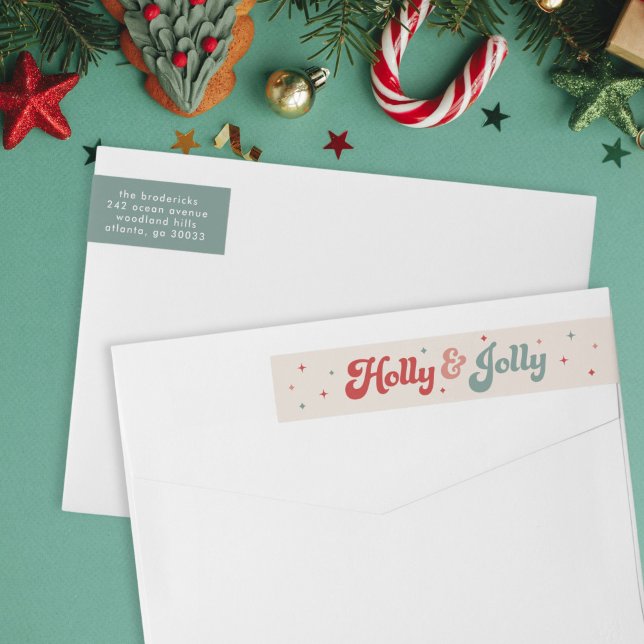 Funky Retro 70-talet Holly Jolly-jul Etikettband (Skapare uppladdad)