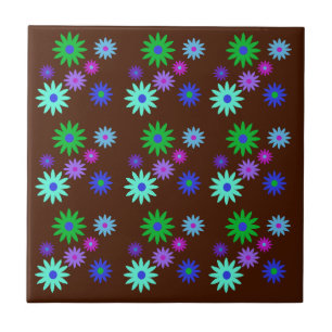 Funky Retro 70s Abstrakt Daisy Blommor Skriv ut br Kakelplatta