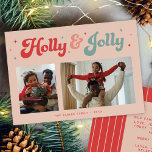Funky Retro 70s God jul Photo Julkort<br><div class="desc">Den här funkyn har 70-talets fotopakort i ord "Holly & Jolly i ett roligt-återbildsteckensnitt. Kortets baksida har plats att ange ditt eget meddelande.</div>