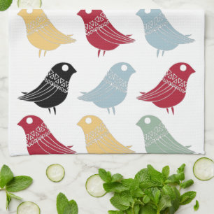 Funky Retro Abstrakt Birds Mid Century Modern Kökshandduk
