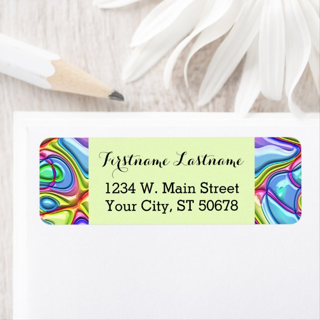 Funky Retro Abstrakt Färgfull Swirl Vinkarare Möns Returadress Etikett (Insitu)