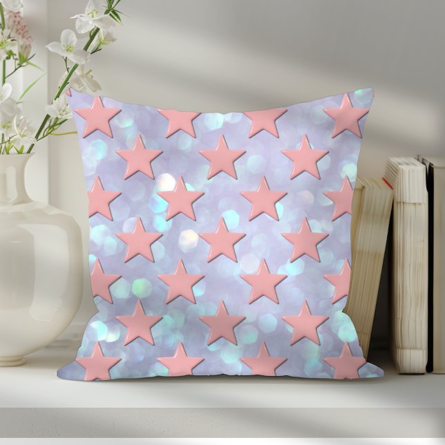 Funky Retro Abstrakt Rosa Stars med Shimmer Kudde (Skapare uppladdad)