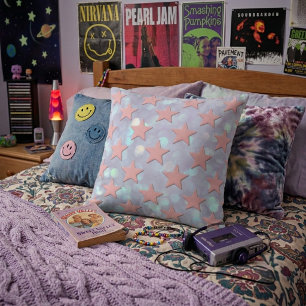 Funky Retro Abstrakt Rosa Stjärnor med Glimmer Kudde