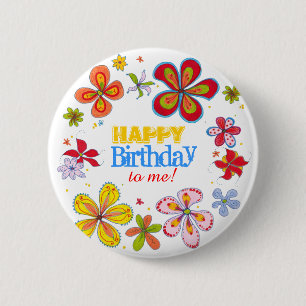 Funky Retro Big Flowers Anpassningsbar Birthday Bu Knapp